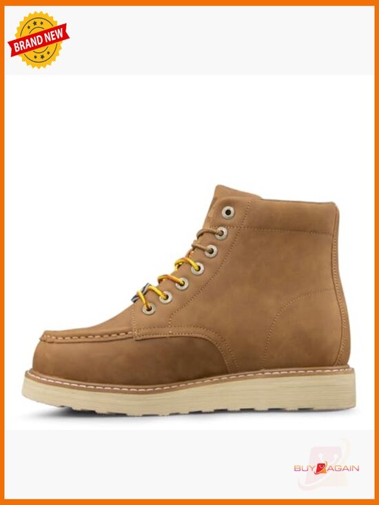 Steel Toe Work Boots Moc Toe Calf High Slip Resistant Lace Up Faux Leather
